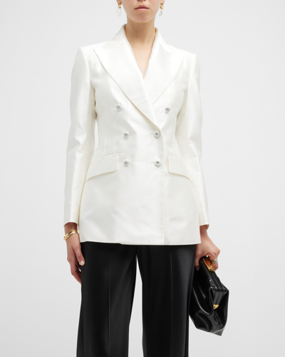 Dolce & Gabbana Mikado Shantung Silk Double-breasted Blazer In White