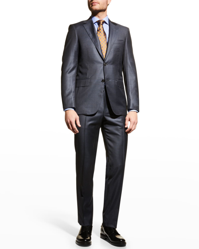 Canali 2pc Wool Suit With Flat Front Pant In Black