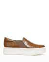 Vince Warren Croco Slip-on Sneakers In Lightfawn
