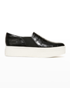 Vince Warren Croco Slip-on Sneakers In Black