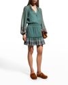 Veronica Beard Destiny Printed Smocked Waist V-neck Mini Dress In Seaglass Multi
