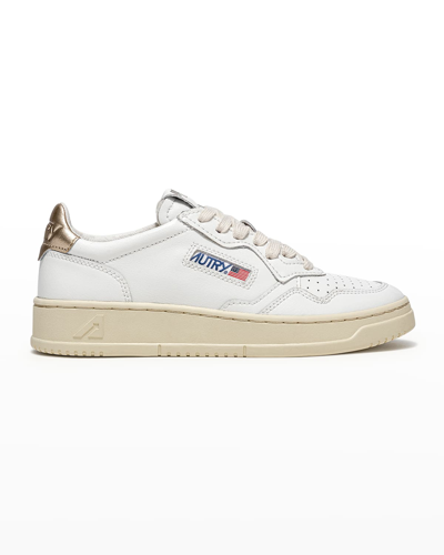 Autry Medalist Low-top Bicolor Leather Sneakers In White Gold