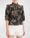 SECRET MISSION KACEY PINTUCK BUTTON-FRONT FLORAL TOP