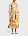 La Doublej Jennifer Jane Holi Floral-print Tiered Poplin Midi Dress In Holi