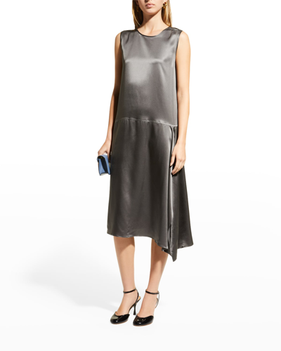 Tse Cashmere Side-drape Satin Midi Dress In Gunmetal