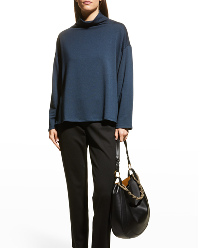 Eileen Fisher Funnel-neck Drop-shoulder Terry Top In Deep Adriatic