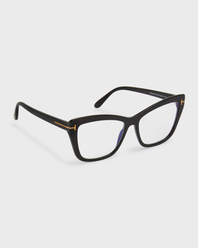 Tom Ford Blue Filtering Acetate Cat-eye Glasses In Sblk