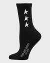 Golden Goose Ribbed Star Logo Socks In Black White