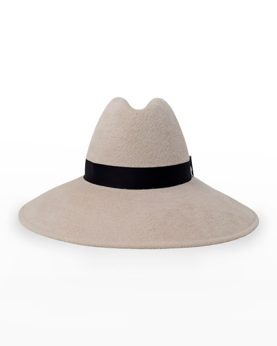 Gigi Burris Requiem Handmade Rabbit Felt Wide-brim Fedora Hat In Alabaster Black