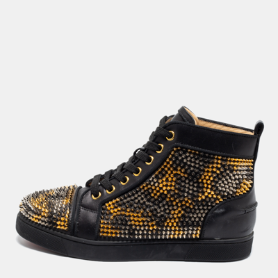 Pre-owned Christian Louboutin Black Leather Louis Spikes High-top Sneakers Size 36.5