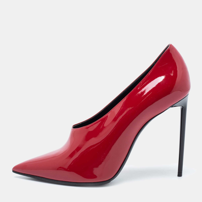 Pre-owned Saint Laurent Red Patent Vamp Pumps Size 41
