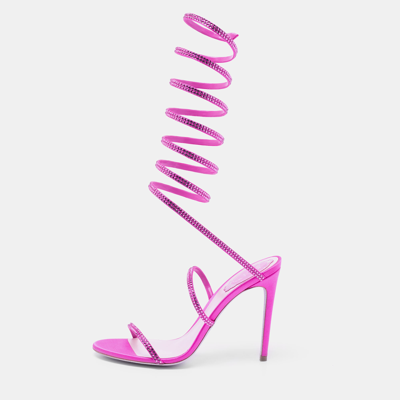 Pre-owned René Caovilla Ren&eacute; Caovilla Pink Satin Cleo Crystal-embellished Sandals Size 38.5