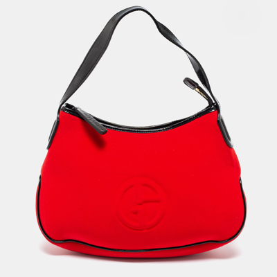 Pre-owned Giorgio Armani Red Neoprene And Patent Leather Hobo Bag