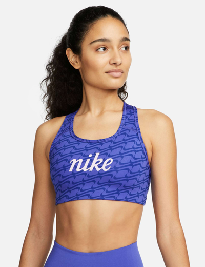 Nike Dri-fit Swoosh Icon Clash Sports Bra In Blue