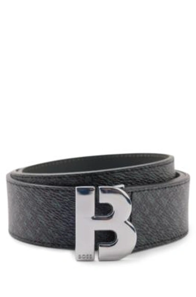 Hugo Boss Monogram-print Leather Belt With 'b' Buckle- Black Men's Business Belts Size 30