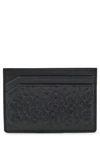HUGO LEATHER CARD HOLDER WITH ALL-OVER STACKED LOGOS