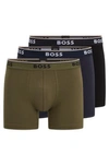 Hugo Boss Three-pack Of Stretch-cotton Boxer Briefs With Logo Waistbands In Green
