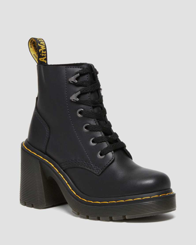 Dr. Martens' Dr. Martens Women's Black Sendal Jesy Six-eyelet Leather Heeled Ankle Boots In Schwarz