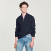 Sandro Wool Sweater With Zipped Collar In Heather Charcoal