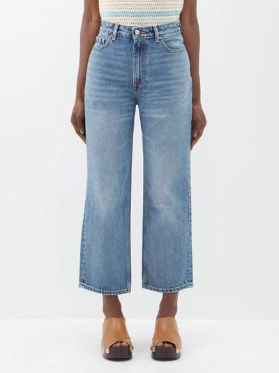 Ganni Missy Logo-patch Organic-cotton Cropped Jeans In Blue