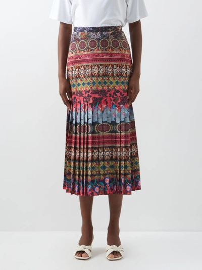Saloni Diane E Forest Jewel-print Pleated Midi Skirt In Multi