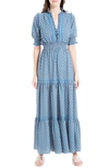 Maxstudio Max Studio Ruffle Collar Print Tiered Maxi Dress In Pacific Daisy Cube