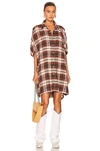 R13 Plaid Oversize Cotton Flannel Shirtdress In Ecru & Maroon Plaid