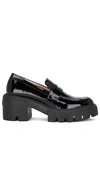 Stuart Weitzman Chunky Heel Patent Leather Loafers Platform In Black