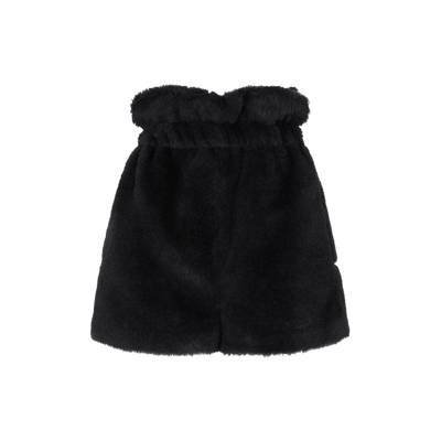 Max Mara Tripoli Side-stripe Paper Bag-waist Teddy Shorts In Black