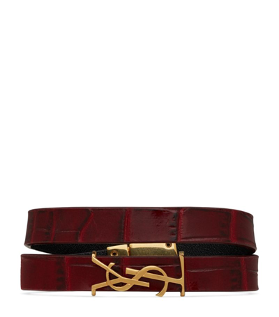Saint Laurent Croc-effect Leather And Gold-tone Bracelet In Red
