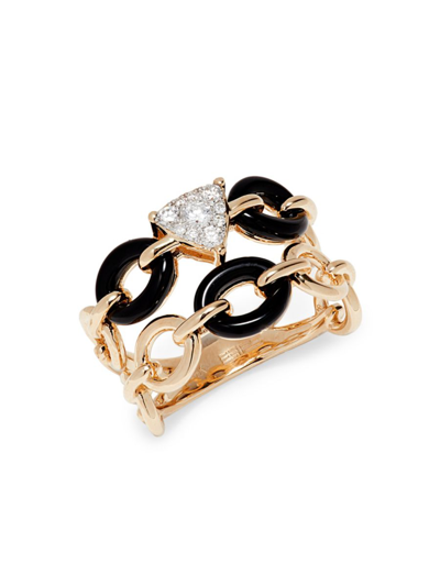 Effy Women's 14k Yellow Gold, Onyx & Diamond Link Ring