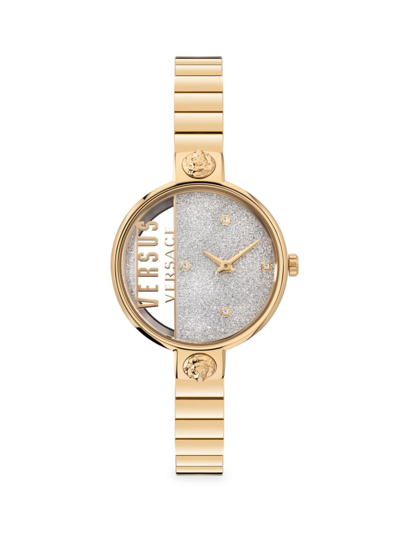 Versus Women's 34mm Rue De Noyez Glitter Goldplated Stainless Steel Bracelet Watch In Silver