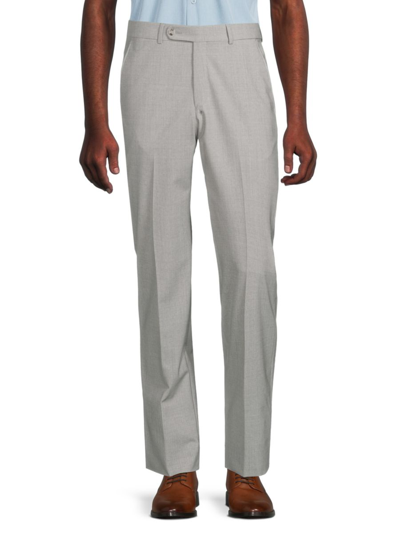 Saks Fifth Avenue Men's Stretched Textured Wool-blend Flat-front Pants In Light Grey