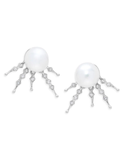 Tara Pearls Women's 18k White Gold, 10-11mm South Sea Pearl & Diamond Stud Earrings