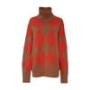 La Doublej Oversized Argyle Turtleneck Sweater In Camel Orange
