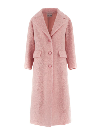 Miu Miu Bouclé Coat In Pink