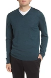 Nordstrom Washable Merino V-neck Sweater In Teal Cyrus Melange