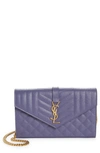 Saint Laurent Envelope Quilted Pebbled Leather Wallet On A Chain In Mauve