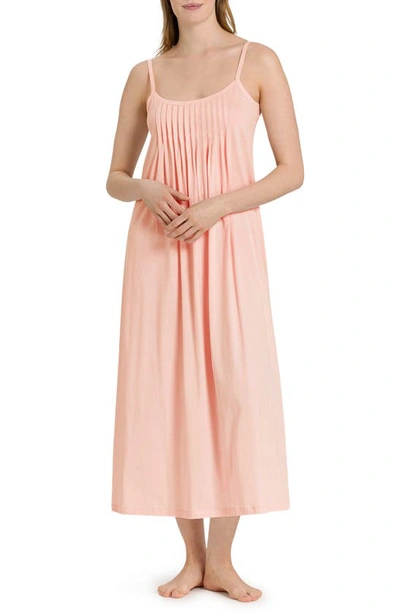 Hanro Juliet Pleated Long Spaghetti Gown In Powder Pink