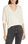 Treasure & Bond V-neck Short Sleeve Sweater In Beige Oatmeal Light Heather