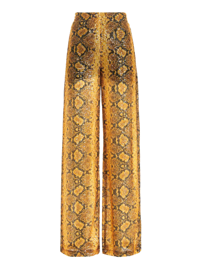 Gcds Sequin-embellished Snakeskin-print Trousers In Yellow