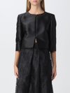Alberta Ferretti Satin-finish Cropped Jacket In Black