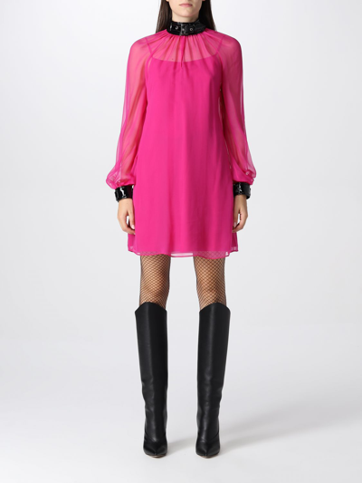Moschino Silk Chiffon Dress In Fuchsia