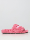 Balenciaga Pink Furry Slide Sandal In Fake Shearling With White And Blue Political Campaign Embroideries Balenc In Pink