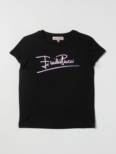Emilio Pucci Kids' Black Cotton Jersey  T-shirt