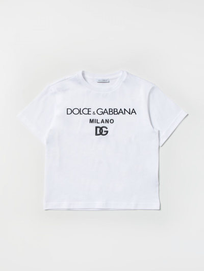 Dolce & Gabbana Kids' White Logo Cotton T-shirt In Bianco