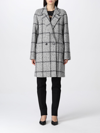 Twinset Double-breasted Check-print Coat In Black