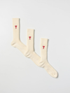 Ami Alexandre Mattiussi Three-pack Logo-embroidered Ribbed Cotton-blend Socks In White
