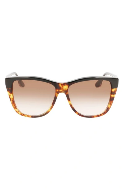 Victoria Beckham 57mm Gradient Lens Cat Eye Sunglasses In Black-tortoise