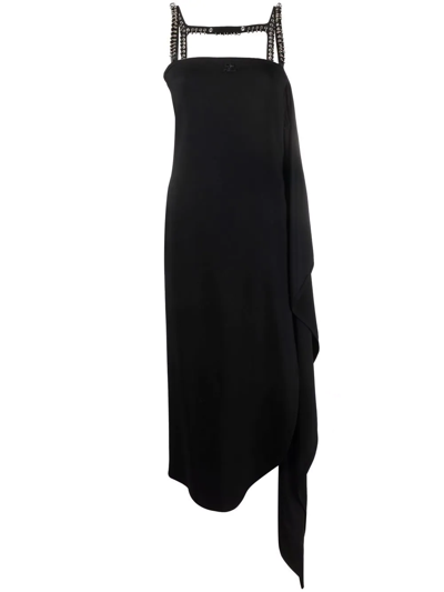 Courrèges Draped Panel Midi Dress In Black